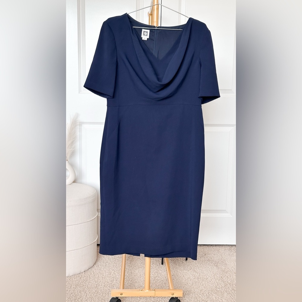 Anne Klein Blue Sheath Dress with Cowl neck - Picture 3 of 8